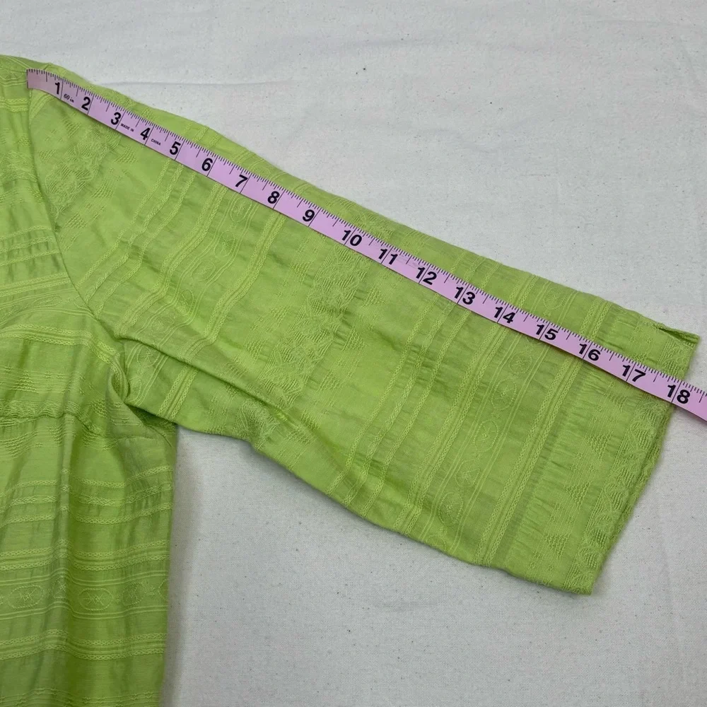 Alfred Dunner Woman‎ 16W Lime Green Tunic Top Embroidered Beaded Split V-Neck